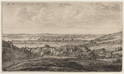 Hamlet in een vallei door Anthonie Waterloo and Johannes Ruischer
