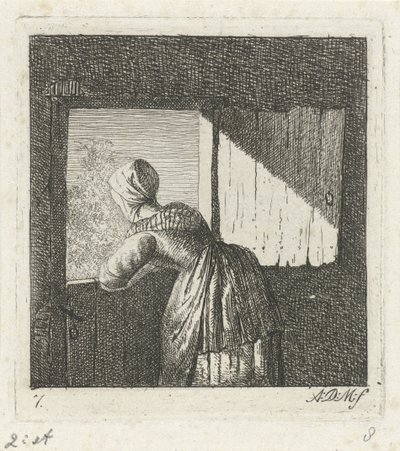Vrouw leunend op een onderdeur door Anthonie Willem Hendrik Nolthenius de Man