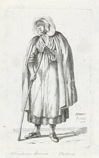 Vrouw met een cape en een stok door Anthonie Willem Hendrik Nolthenius de Man