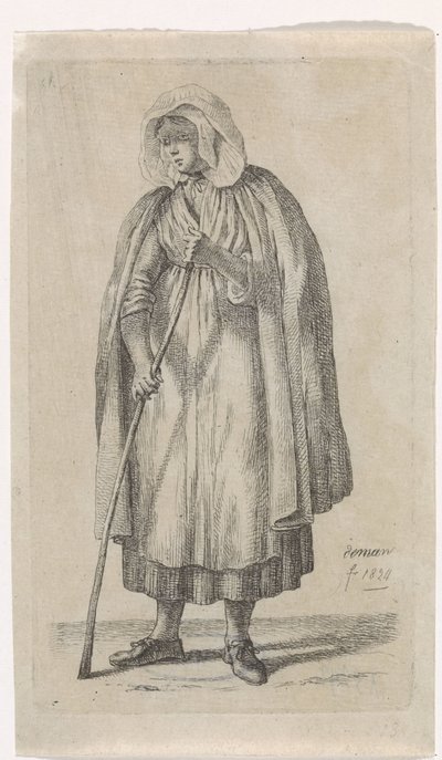 Vrouw met een mantel en een stok door Anthonie Willem Hendrik Nolthenius de Man