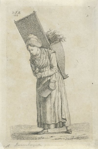 Vrouw uit Luxemburg met een mand op de rug door Anthonie Willem Hendrik Nolthenius de Man
