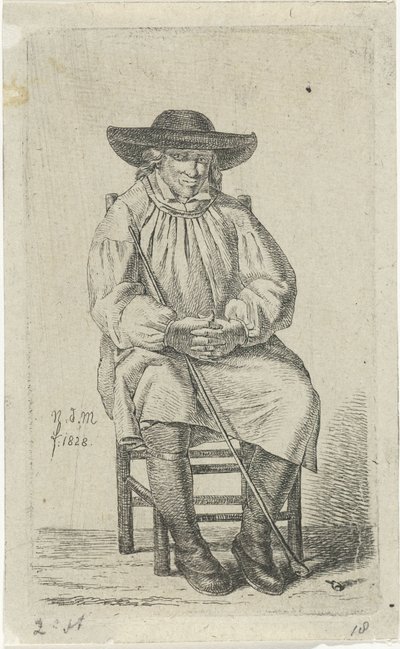 Zittende man met stok door Anthonie Willem Hendrik Nolthenius de Man