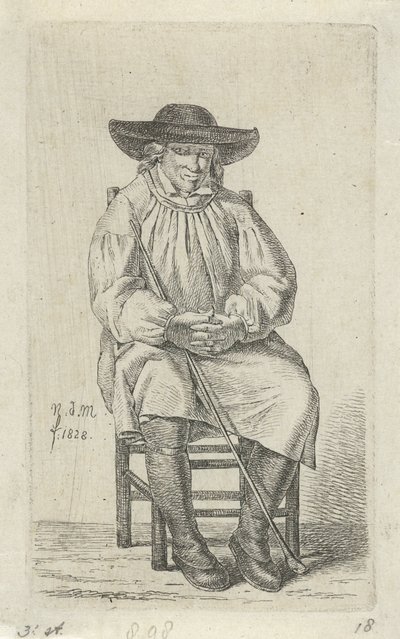 Zittende man met stok door Anthonie Willem Hendrik Nolthenius de Man