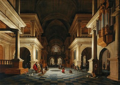 Het interieur van een kerk met elegante figuren, 1632 door Anthonie de Lorme