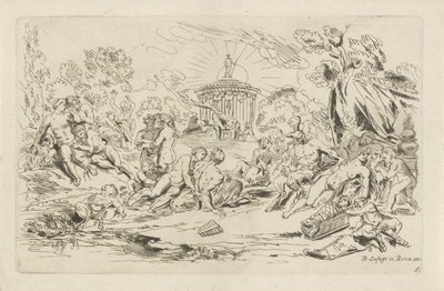 Nimfen en saters voor een tempel van Bacchus door Anthonie de Winter