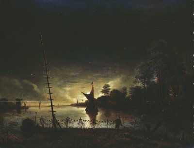Landschap bij maanlicht door Anthonie van Borssom