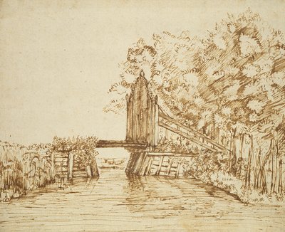Klein bruggetje over water en de poort naar het landgoed door Anthonie van Borssom