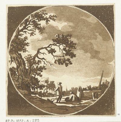 Landschap met twee wandelaars door Anthonie van den Bos