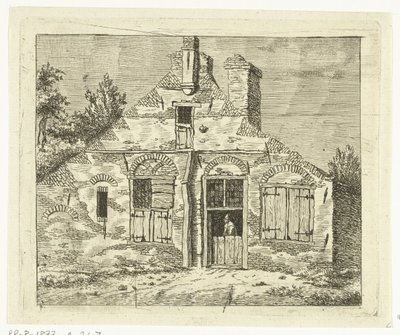 Man in oud huis, naar buiten kijkend over de deur door Anthonie van den Bos