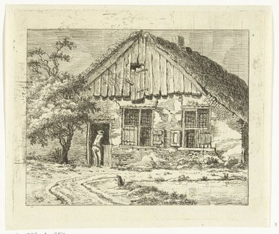 Man leunt op de onderdeur van een boerderij door Anthonie van den Bos