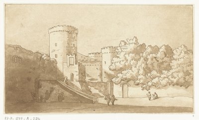 Muur van een burcht met torens door Anthonie van den Bos