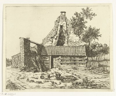 Rietsnijder voor de ruïne van het Huis Snaatburg te Maarssen door Anthonie van den Bos