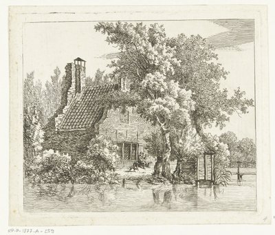 Rokende man op een bankje voor de ruïne van het Huis Snaatburg te Maarssen door Anthonie van den Bos