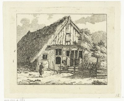 Vrouw staande voor een huis te Staphorst door Anthonie van den Bos