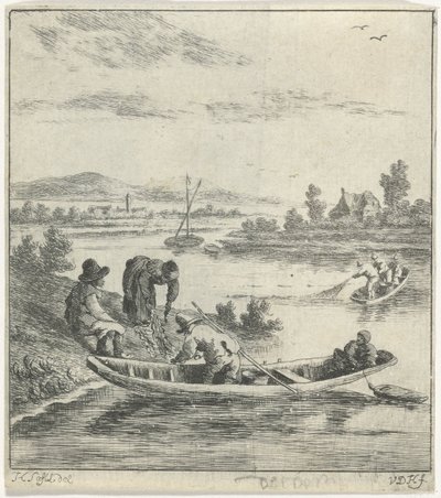 Vissers op een rivier door Anthonij van der Haer