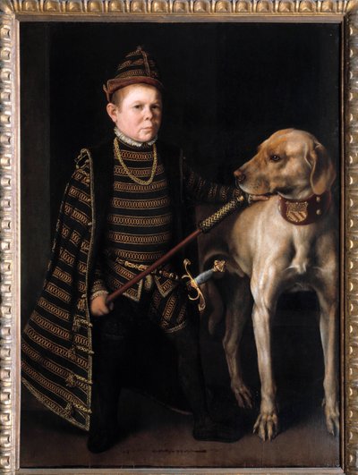 Portret van de dwerg van kardinaal Granvelle, minister van Karel V. Schilderij door Anthonis Moor Van Dashorst Anthonis, ook wel Antonio Moro genoemd (1517-1575/76). 16e eeuw. door Anthonis Mor van Dashorst