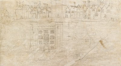 Gebouwen langs de Zuidkant van Oatlands Palace door Anthonis van den Wyngaerde