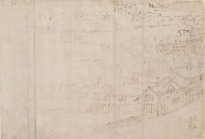 Panorama van Londen gezien vanaf Southwark: Bankside, 1554 door Anthonis van den Wyngaerde