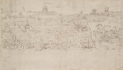 Panorama van Londen gezien vanuit Southwark: Billingsgate tot Tower Wharf door Anthonis van den Wyngaerde