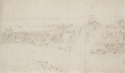 Panorama van Londen gezien vanuit Southwark: Durham House naar Barnards Castle door Anthonis van den Wyngaerde