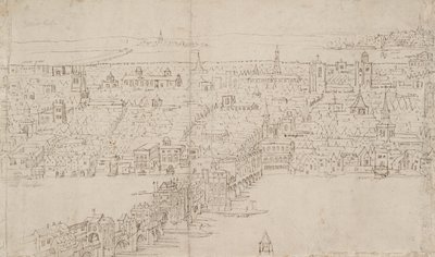 Panorama van Londen gezien vanaf Southwark: London Bridge door Anthonis van den Wyngaerde