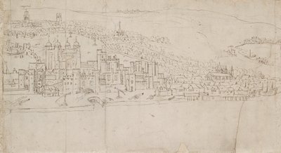 Panorama van Londen gezien vanaf Southwark: De Toren door Anthonis van den Wyngaerde