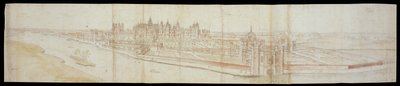 Uitzicht op Hampton Court Palace vanuit het zuiden, met de rivier op de voorgrond, 1558 door Anthonis van den Wyngaerde