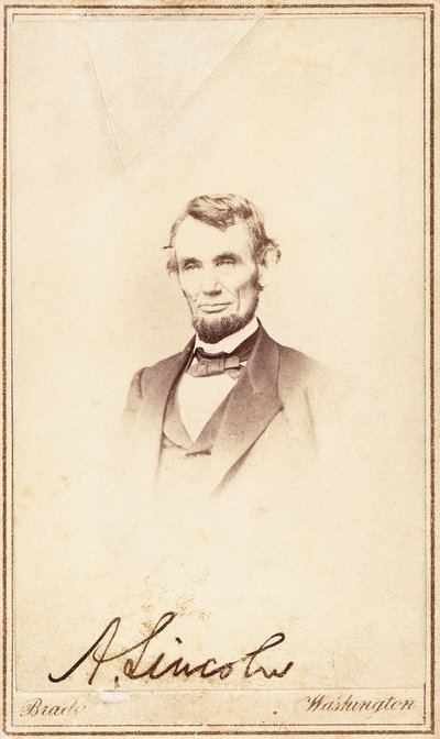 Abraham Lincoln, gesigneerde carte-de-visite, 1864 door Anthony Berger
