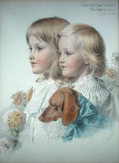 Portret van Conrad en Violet Flower door Anthony Frederick Augustus Sandys