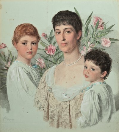 Portret van een moeder en haar twee kinderen door Anthony Frederick Augustus Sandys