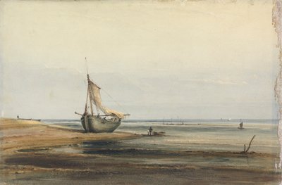 Kustscène met een gestrande boot door Anthony Vandyke Copley Fielding
