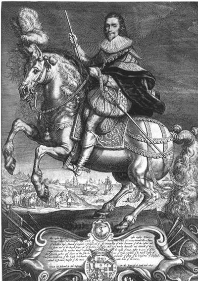 Ruiterportret van George Villiers (1592-1628) 1e Hertog van Buckingham, gegraveerd door Willem de Passe (1598-1637) 1625 door Anthony van (after) Dyck