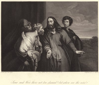"Jezus zei, waren er niet tien gereinigd? maar waar zijn de negen?" (gravure) door Anthony van (after) Dyck
