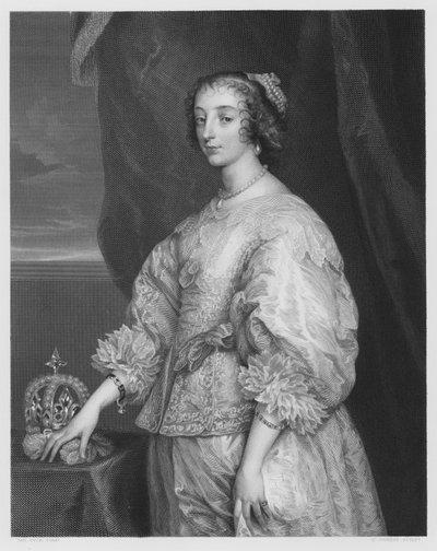Koningin Henrietta Maria, uit het schilderij in de Koninklijke Collectie (gravure) door Anthony van (after) Dyck