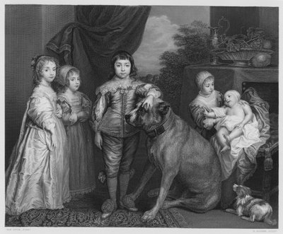De Familie van Karel I, uit het schilderij in de Koninklijke Collectie (gravure) door Anthony van (after) Dyck