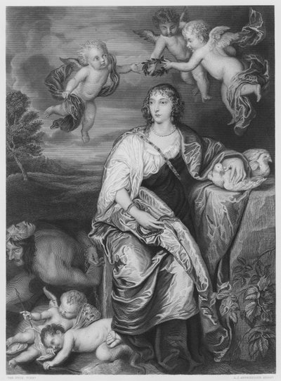 Lady Digby, uit het schilderij in de Koninklijke Collectie (gravure) door Anthony van (after) Dyck
