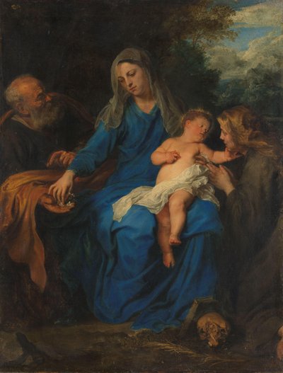 De Heilige Familie met een Vrouwelijke Heilige in Aanbidding door Anthony van Dyck (follower of)