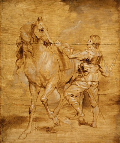 Een man die een paard bestijgt, ca. 1630 door Anthony van Dyck