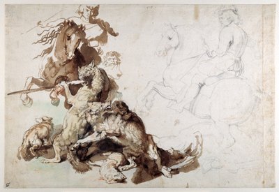 Een Wolf en Vossenjacht (De Europese Jacht) door Anthony van Dyck