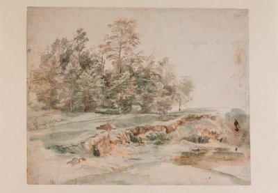 Een groep bomen langs een beboste weg door Anthony van Dyck