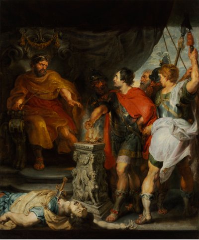 Caius Mucius Scaevola, jonge Romeinse patriciër gevangen door de koninklijke garde van Porsenna door Anthony van Dyck