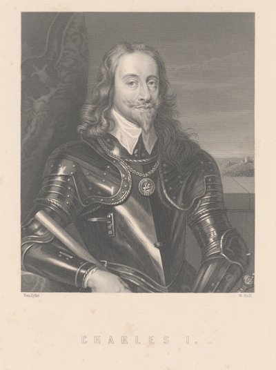 Karel I, gegraveerd door W. Hall door Anthony van Dyck