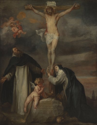 Christus aan het kruis met de heilige Catharina van Siena, de heilige Dominicus en een engel door Anthony van Dyck