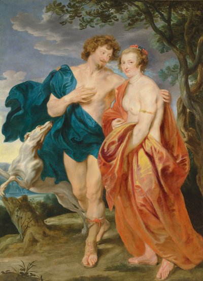 Dubbelportret van George Villiers, markies en later 1e hertog van Buckingham (1592-1628) en zijn vrouw, Katherine Manners (1603-1649), als Venus en Adonis (olieverf op doek) door Anthony van Dyck