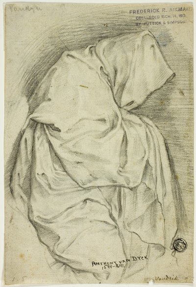 Gedrapeerde figuur met capuchon (recto); Twee schetsen van zwanen in water (verso) door Anthony van Dyck