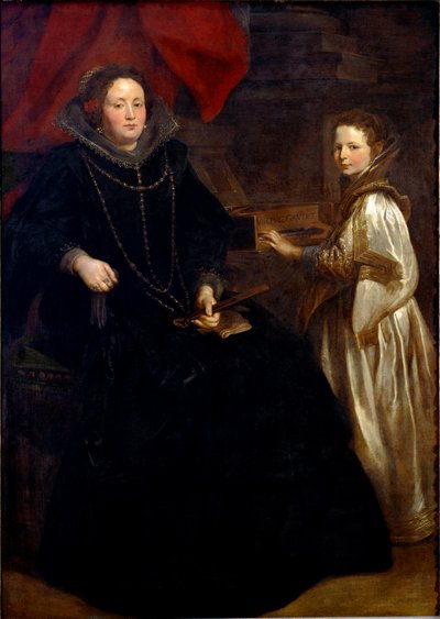 Portret van Porzia Imperiale met haar dochter Maria Francesca aan het klavecimbel door Anthony van Dyck