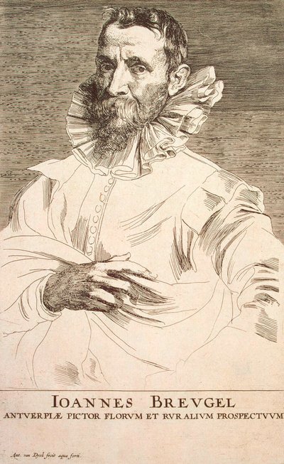 Portret van de kunstenaar Jan Brueghel de Jongere 1601-1678, eerste derde van de 17e eeuw door Anthony van Dyck