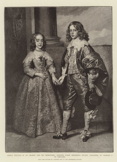 Prins Willem II van Oranje en zijn verloofde, prinses Marie Henrietta Stuart, dochter van Karel I van Engeland door Anthony van Dyck