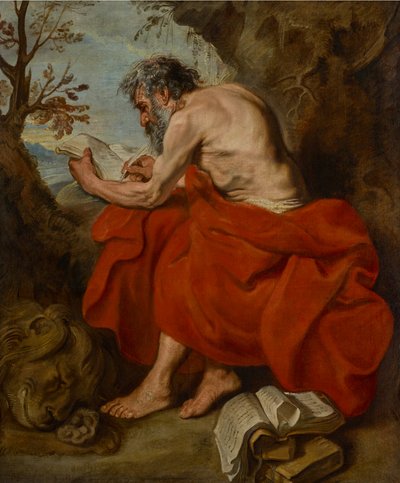 Hiëronymus als kluizenaar in een landschap, lezend door Anthony van Dyck