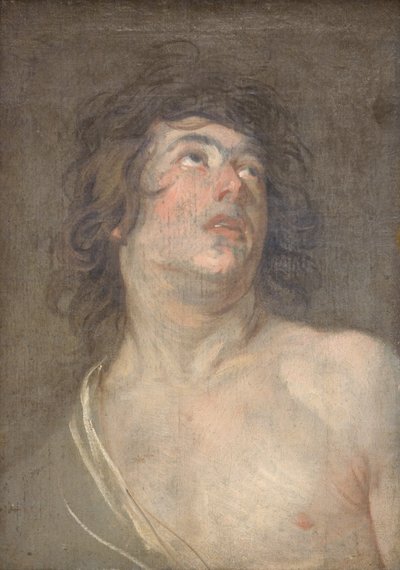 Studiehoofd van een jonge man die omhoog kijkt. Sint Sebastiaan door Anthony van Dyck